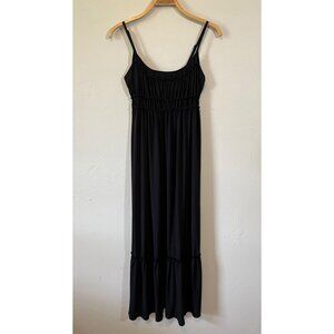 Maggy London Maxi Dress Cami Ruched Bodice Smocked Waist Black Sleeveless Size 8